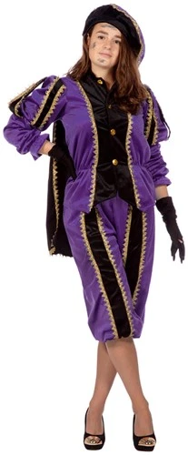 Overig Zwarte Piet Dameskostuum Paars Luxe (met Cape) - Image 2