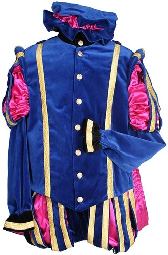 Overig Pietenkostuum Fluweel Madrid Met Cape Blauw-Roze