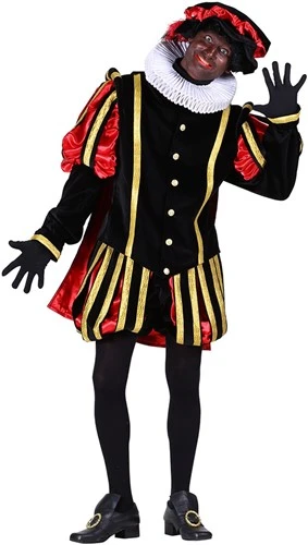 Overig Pietenkostuum Fluweel Madrid Met Cape Zwart-Rood - Image 2