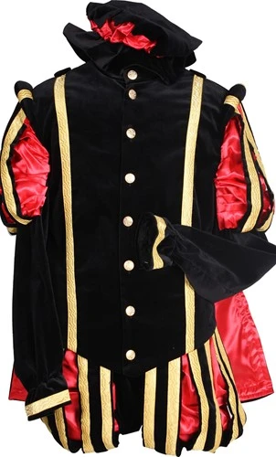 Overig Pietenkostuum Fluweel Madrid Met Cape Zwart-Rood