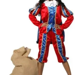 Overig Zwarte Piet Dame Blauw/Rood Met Cape Luxe