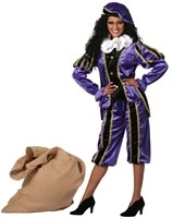 Overig Zwarte Piet Dameskostuum Paars Luxe (met Cape) - Image 4